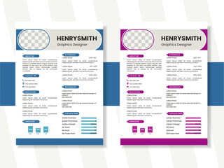 Obraz premium Modern Resume and Cover Letter Layout Vector Template for Business Job Applications, Minimalist resume cv template, Resume design template, cv design, multipurpose resume design.