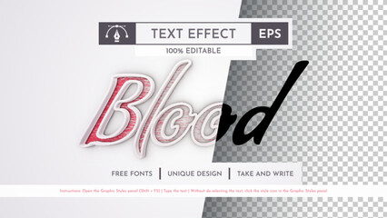 White Blood Text Effect, Graphic Style. Vector Mockup and Template. Slogan and Brand Company.