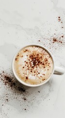 A cup of cappuccino with cinnamon sprinkled on top 56 2 coffee, cup, drink, cappuccino, cafe, beverage, espresso, white, hot, breakfast, caffeine, brown, milk, isolated, mug, foam, black, morning, aro