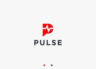 letter p with pulse logo design vector silhouette illustration