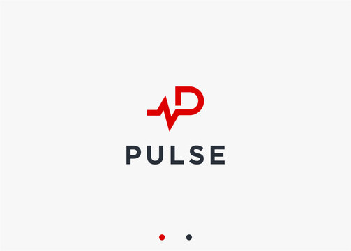 letter p with pulse logo design vector silhouette illustration
