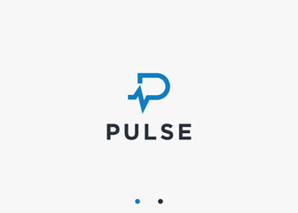 letter p with pulse logo design vector silhouette illustration