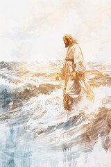 Jesus Walking on Water, Dramatic Biblical Scene for Faith-Based Content, Depicting Miraculous Power of Christ, Ideal for Church Media