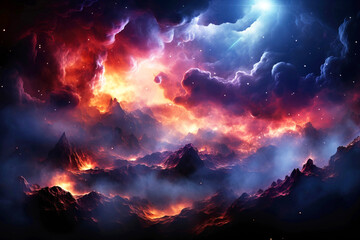 Fototapeta premium Deep space with nebulae, star galaxies. Astronomical universe colored landscape. AI generated.