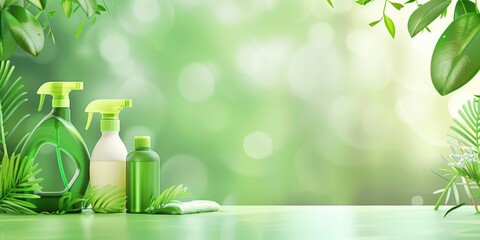 A table filled with various cleaning products