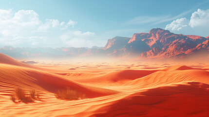 Fototapeta premium A serene vista of rolling sand dunes stretching out beneath a clear blue sky.