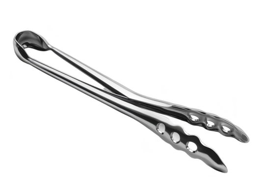 Stainless steel kitchen tong isolated on white background. Perfect for cooking, grilling, and serving food.