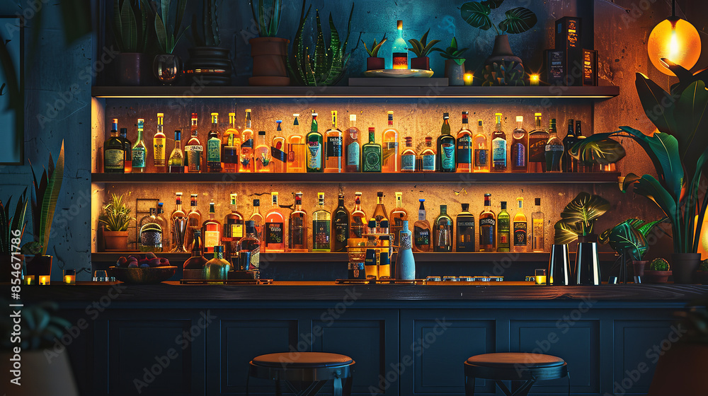 Poster Stylish Mexican Bar with Extensive Tequila and Mezcal Selection  