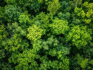 Naklejka premium Aerial photography of a dense and vibrant forest from above, showcasing the canopy layer