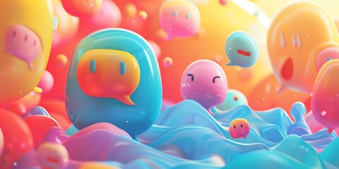 Fototapeta premium 3D social media wallpaper, abstract icons, colorful, cute shapes, advertising banners, website banners