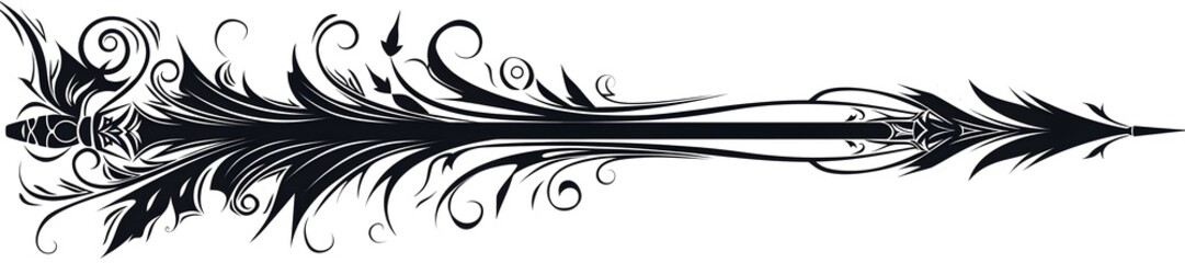 Fototapeta premium Black Arrow with Tribal Spiral in Retro Clip Art Style