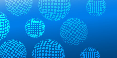 Light Blue Big Spotted, Textured 3D Globes, Balls with Round Lit Surfaces, Geometric Pattern, Futuristic Minimalist Multi Purpose Blue Wide Scale Background Design, Vector Illustration Template
