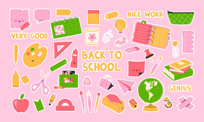 children school elements. Set of school supplies. Back to school. Set of stickers for school