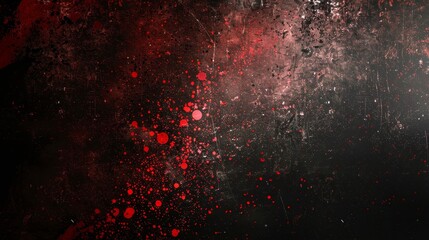Abstract gradient background with red, black, and dark spots, featuring bright light, shine, glow, grainy noise, and grungy texture.