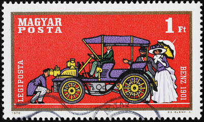 Benz of 1901 on hungarian postage stamp