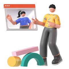 Online Meeting Network Communication 3D Illustration