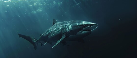 Fototapeta premium Encounter: Tiger Shark in Depths