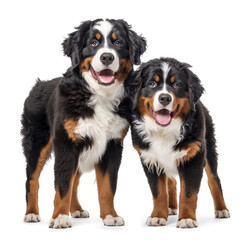 Two cute happy Bernese Mountain Dog family side by side