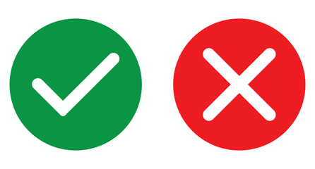 Tick and cross checkmark icon. Check mark and wrong mark icon design. Yes and no buttons. Set of red X and green check mark icons. Vector illustration.