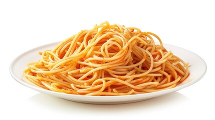 Plate of spaghetti on white background