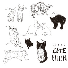 子猫の線画イラストセット