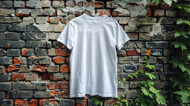 Fototapeta Plain white t-shirt with colorful brick background