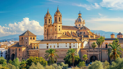 Majestic Cathedral amidst lush greenery in Cordoba under blue skies