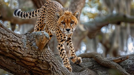 Obraz premium Cheetah on a Branch in the Wilderness