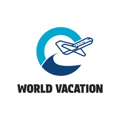 world vacation tour and travel logo design concept idea with plane