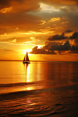 Fototapeta premium Sailboat at sea at sunset
