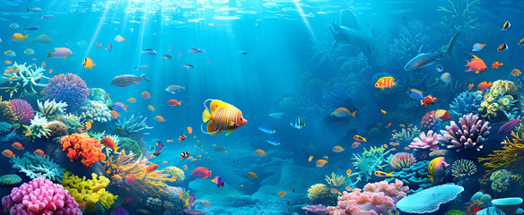 Naklejka premium underwater Immerse yourself in a breathtaking scene teeming with colorful fish and coral.