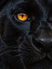 A close up portrait of a black panther with piercing golden eyes