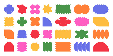 Set y2k geometric shape. Brutalism shapes, minimalist geometric elements, abstract forms.