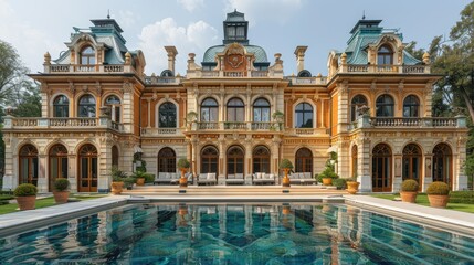 Opulent European Mansion with Reflecting Pool
