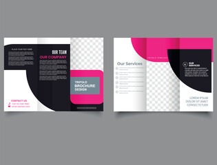 Geometric pink trifold brochure. Corporate design annual report or catalog, magazine, flyer.