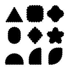 Set of frames with zigzag edge, scallop edge shape. Retro vawe swiss design elements with frill border.