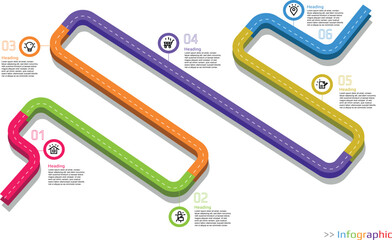 Infographic timeline for business template. Presentation concept with infographic timeline steps in colorful road or street. 