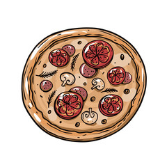 Vector artwork of handdrawn pizza with toppings perfect for culinary and art enthusiasts