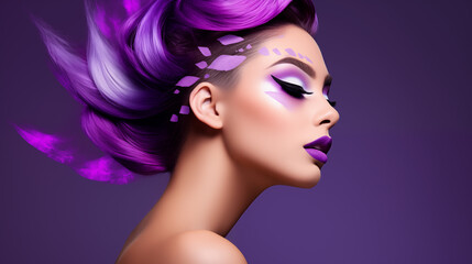 Beautiful woman, girl. Female model with Extraordinary amazing Hairstyle and Flawless professional Makeup. AI Generative.