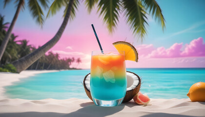 Coconut and orange lemon drink summer in the beach sea 16