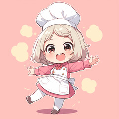 Cute chibi anime chef girl