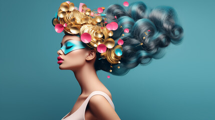 Beautiful woman, girl. Female model with Extraordinary amazing Hairstyle and Flawless professional Makeup. AI Generative.