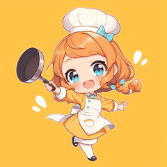 Cute chibi anime chef girl