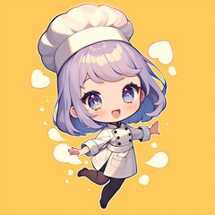Cute chibi anime chef girl