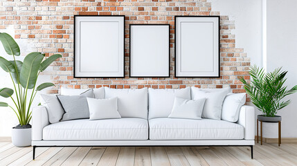 Modern White Sofa. Living Room Interior Design. Contemporary Home Decor
