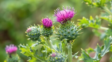 Fototapeta premium Seeds and foliage of milk thistle
