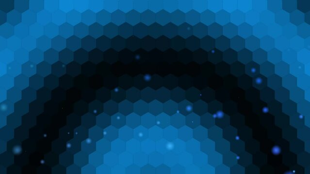 Blue Hexagon Grid motion with Blue partical light on Black background. move up. looping