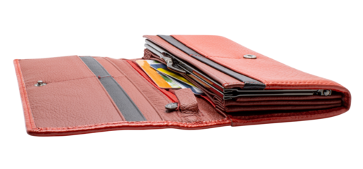 Red open wallet png. Isolated object on transparent background