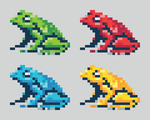 frog set tiny pixel art cartoon character set pixel art style vector illustration various patterns and colors