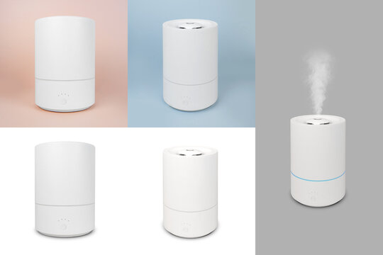 White humidifier emitting steam on a transparent background.